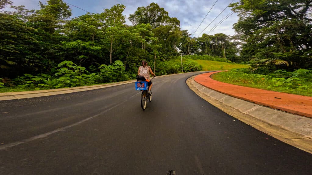 Bike ride from Saigon Bay Bed and Breakfast to Boca Del Drago is about 30km there and back through nice roads and bike lines as well as jungle and wildlife.